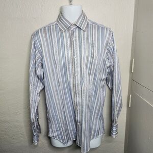 Bugatchi Shirt Men Medium Long Sleeve Striped Button Up EUC